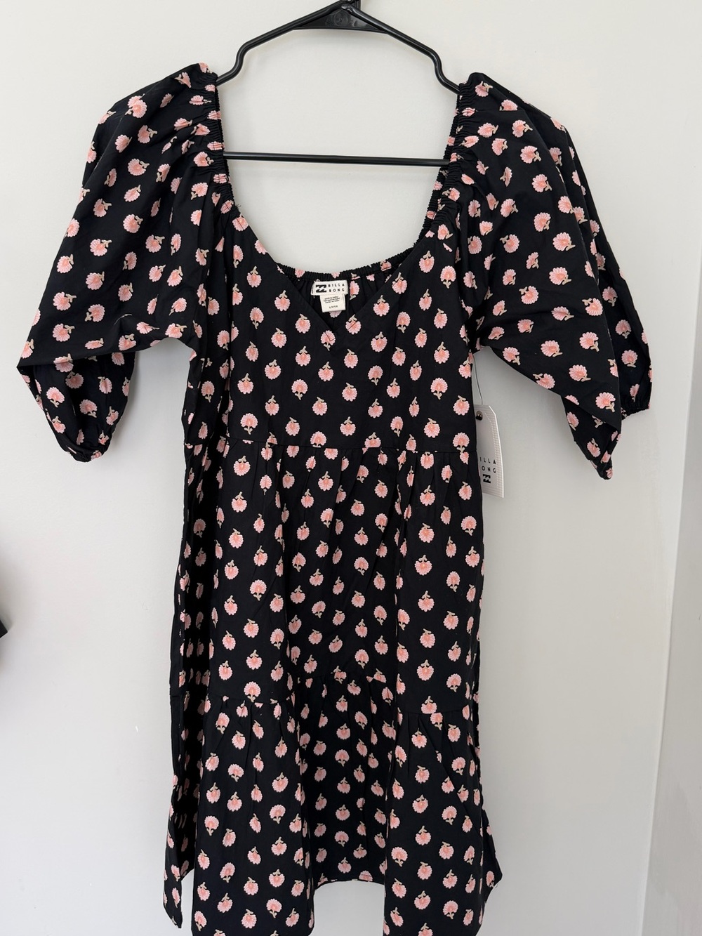 Billabong Black Midi Dress with Pink Floral Spot